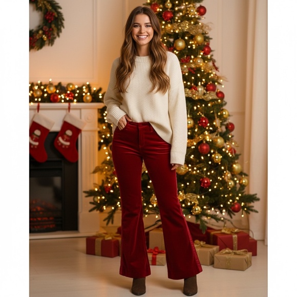 Vintage Y2K JUICY COUTURE Jeans Red Velvet Tuxedo Pants Flared Flare Size 29 - Picture 1 of 12